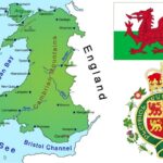 Wales-Landkarte-Flagge-Wappen